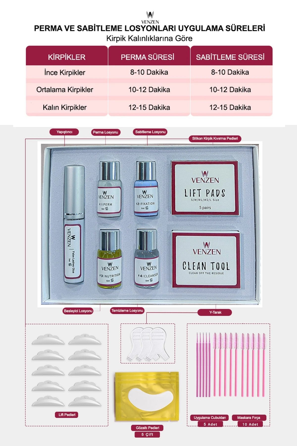 Venzen® 2 in 1 Lash Lift, Kirpik Lifting ve Kaş Laminasyon seti (Tam Set) - Ürün görseli 2