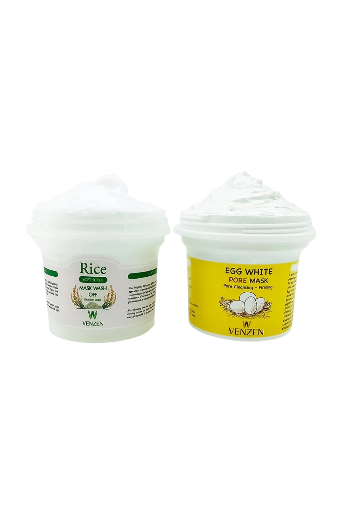 Venzen® 2'li Set Egg White Pore Gözenek Maske (125g) + Rice Mask - Peeling Maske (100g)