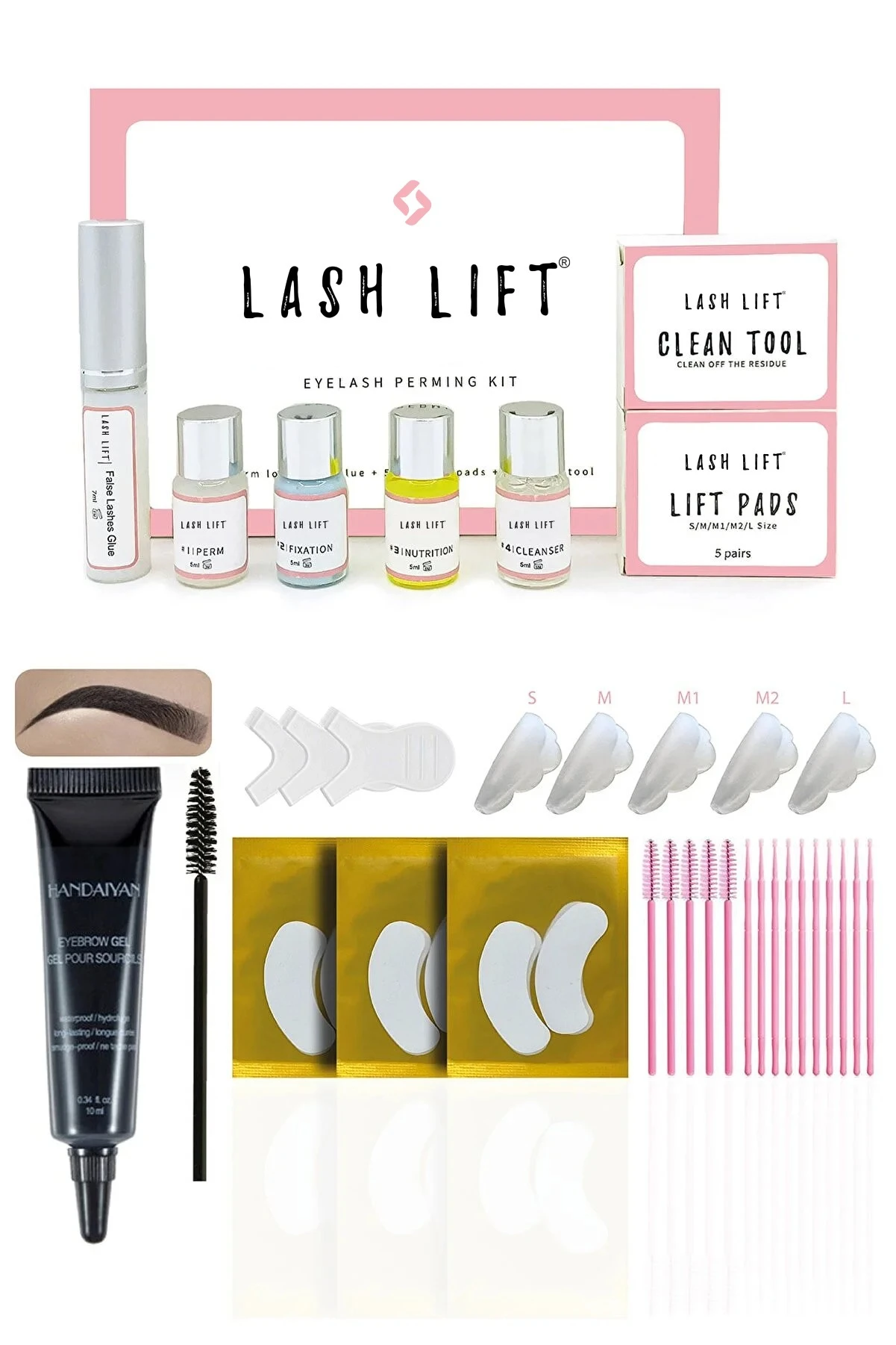 LASH LIFT® Kirpik Lifting,Lash Lift Seti (Full)+Jel Kaş Boyası (Siyah)