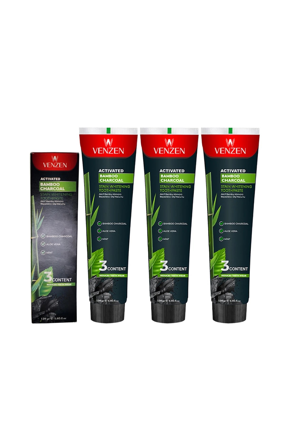 Doğal Bambu Kömürü Beyazlatıcı Diş Macunu 3x120Gr (3'Lü Paket)