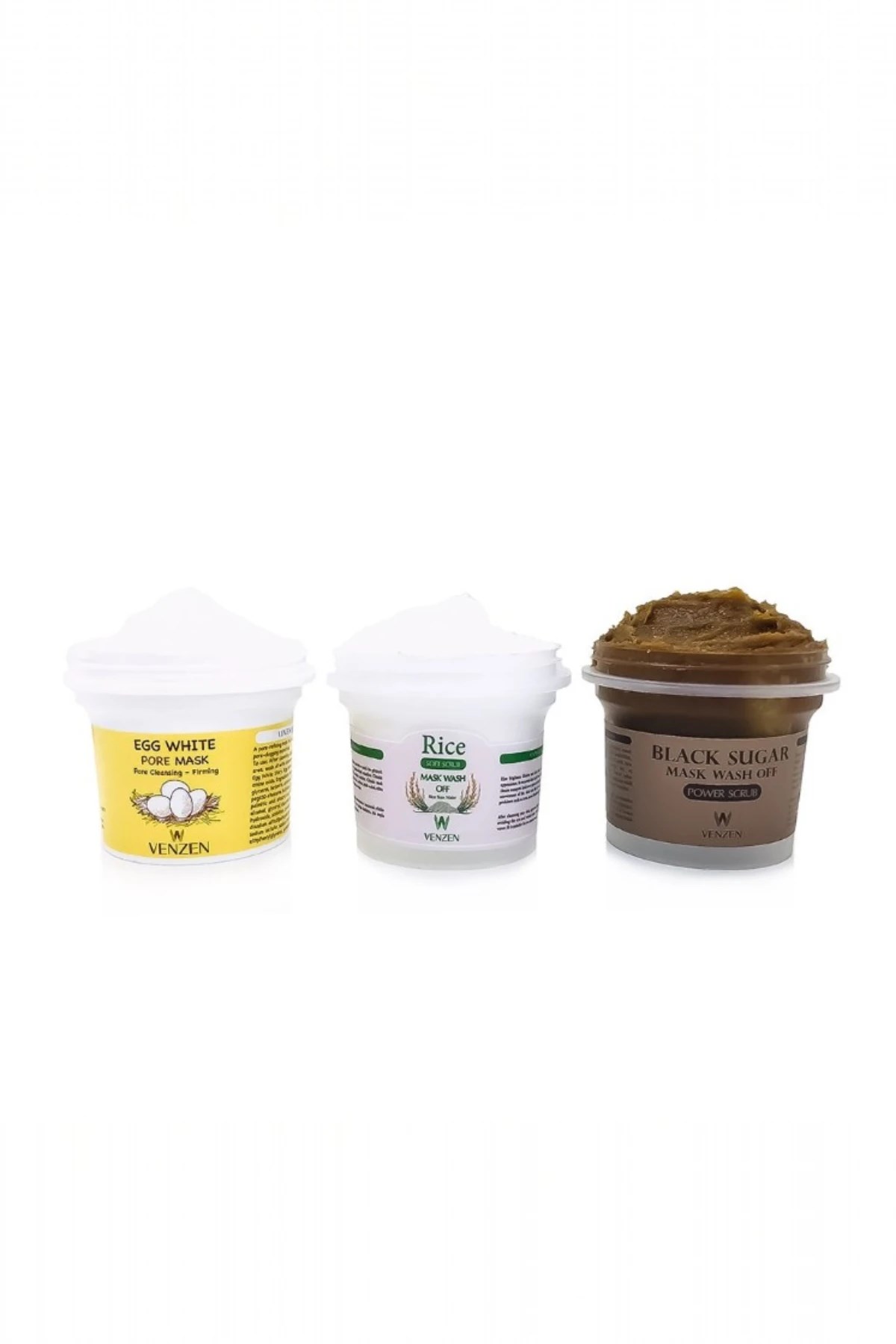 Venzen® 3'lü Set Egg White Gözenek + Black Sugar Peeling + Rice Maske