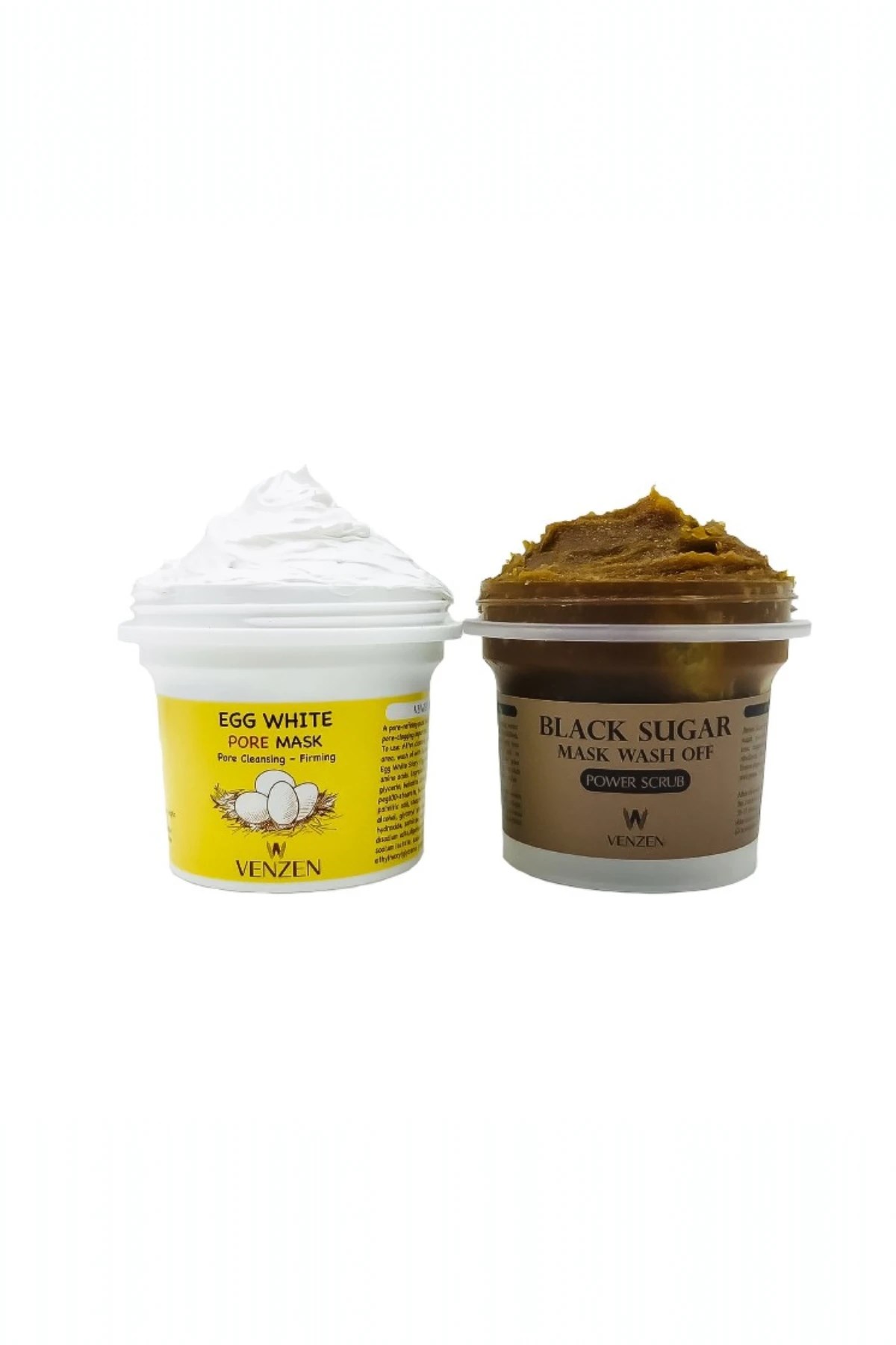 Venzen® 2'li Set Egg White Gözenek Maske + Black Sugar Peeling Maske